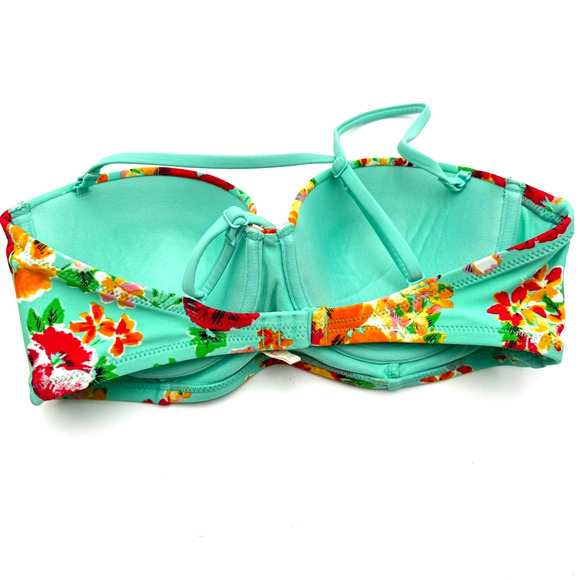 AERIE 32D Teal Pink Floral Hibiscus Tropical Padded Push Up Bikini Top Swimwear - Picture 3 of 6